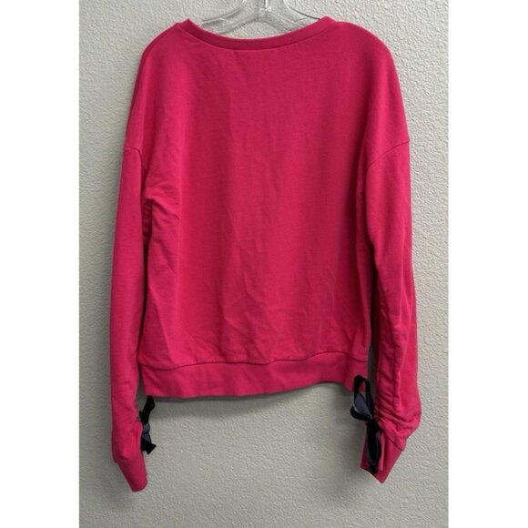 Halogen Womens Medium Pullover Sweatshirt Scrunch Sleeve Velvet Ribbon Pink NWT - Picture 10 of 10